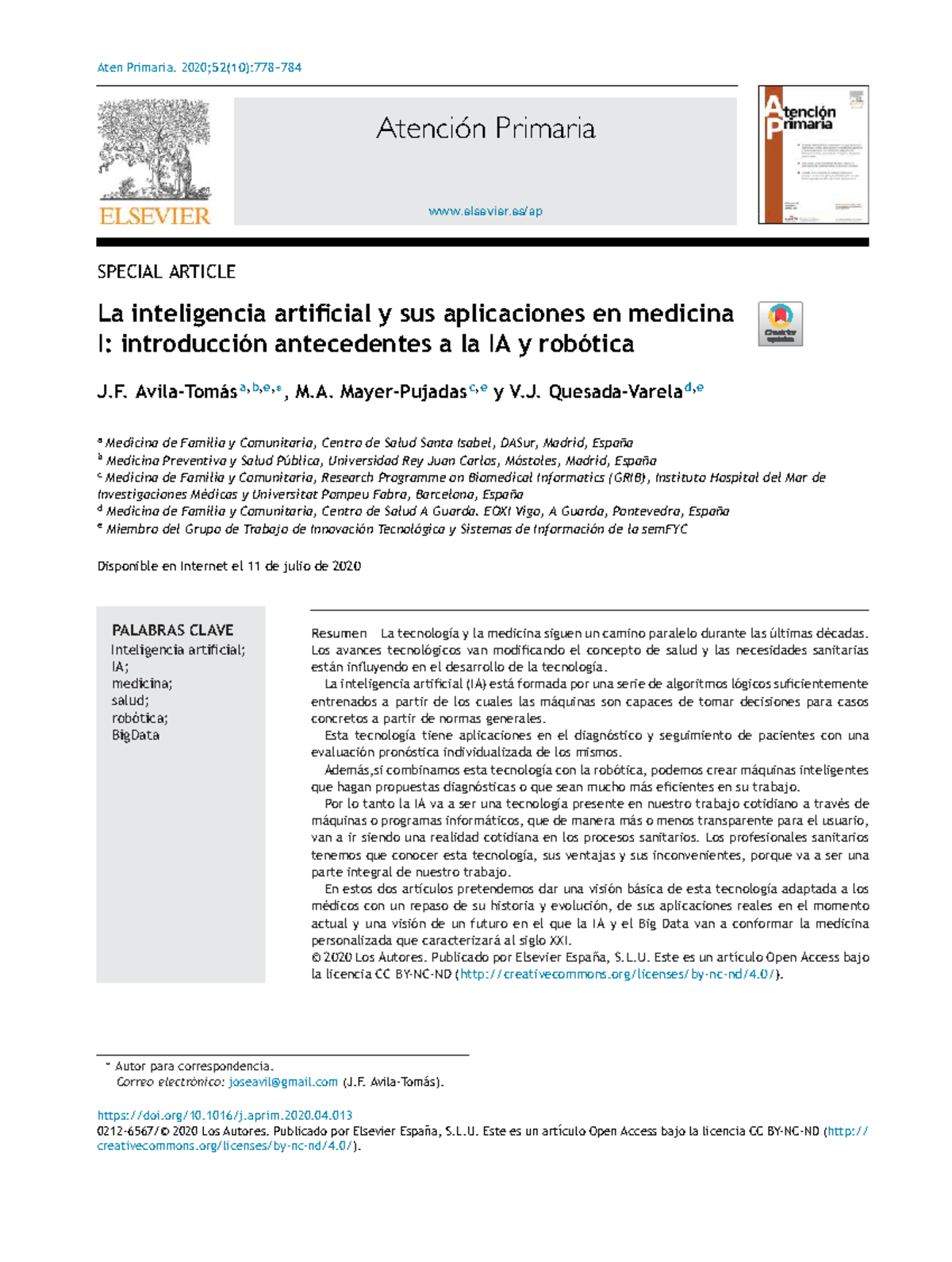 La inteligencia artificial y sus aplicaciones en medicina I ...