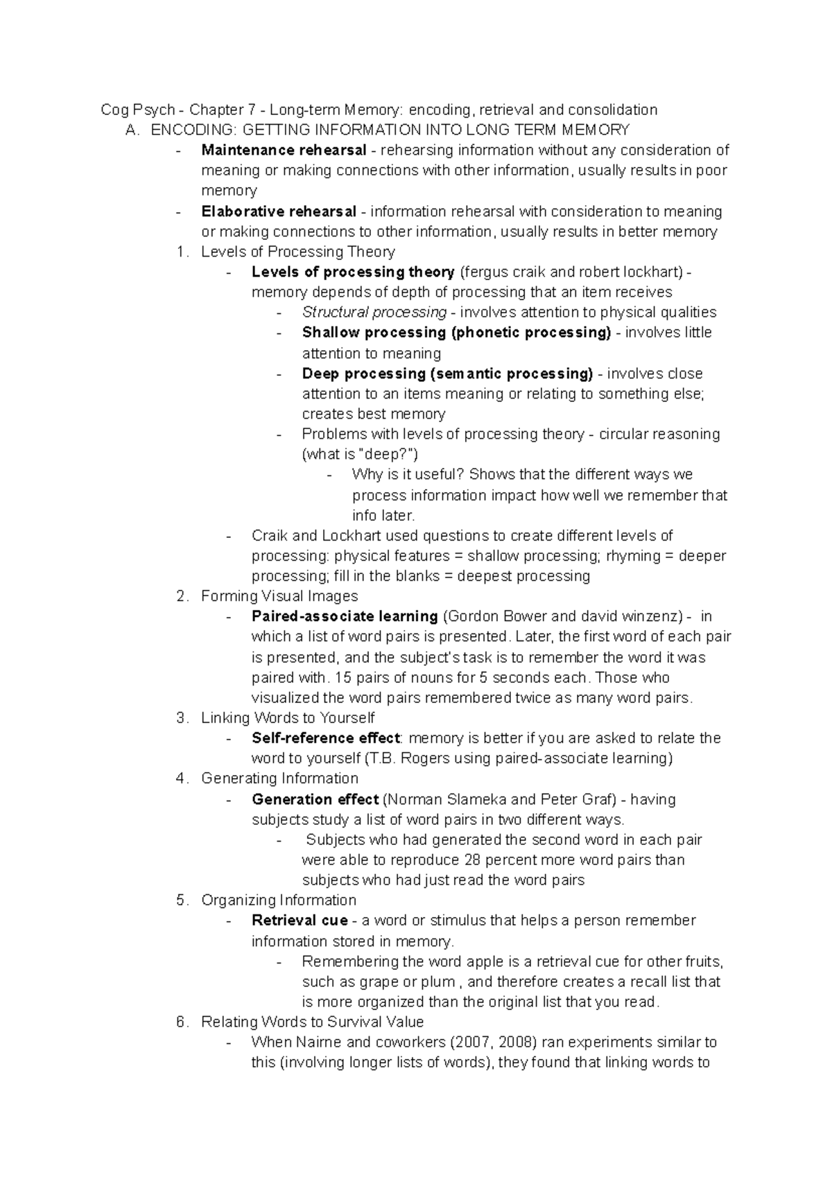 Cog Psych - Chapter 7 - Long-term Memory: Encoding, Retrieval ...