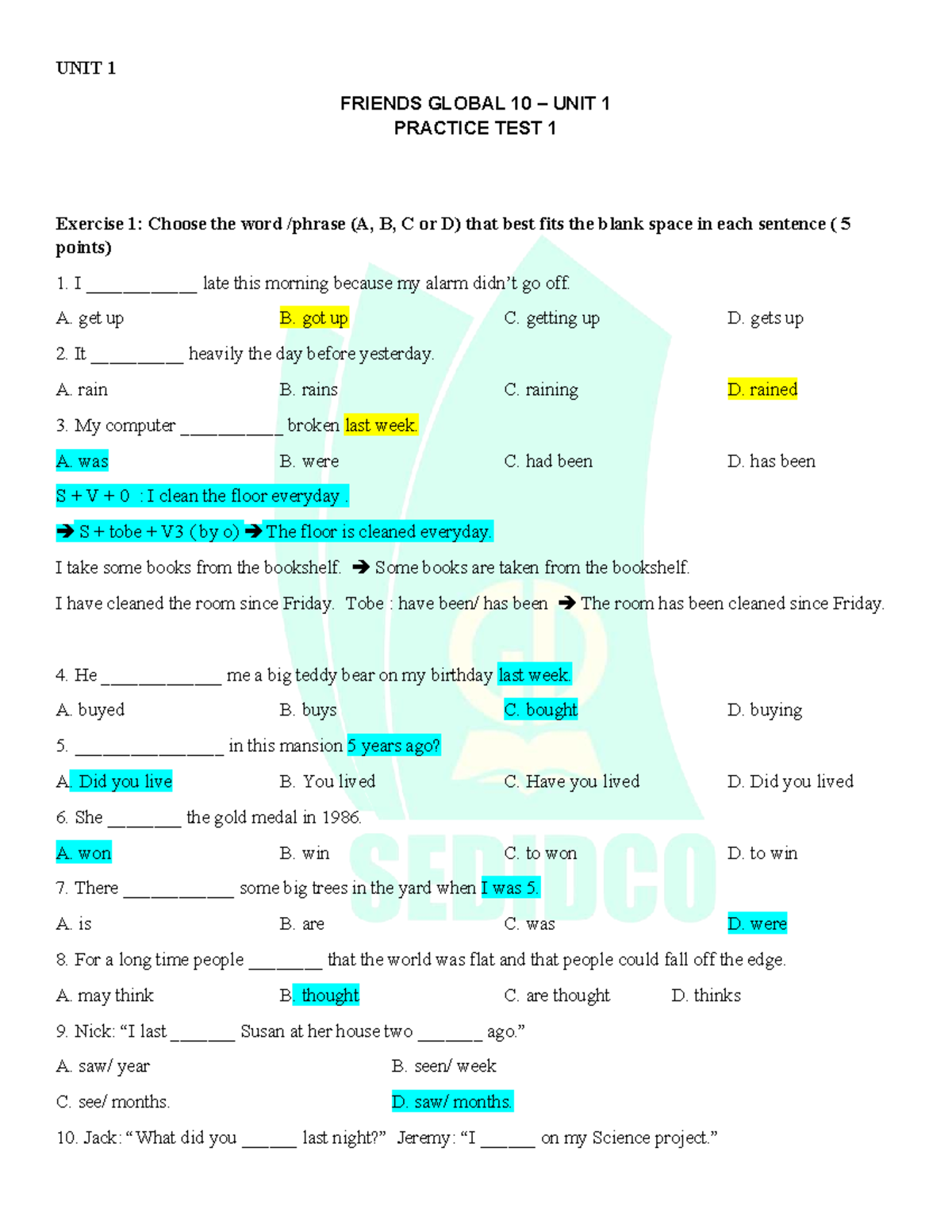 Friends Global 10 - Unit 1 Practice Test and Exercises - Studocu