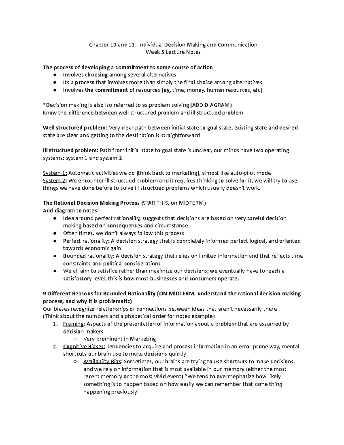 Chapter 10 and 11- Individual Decision Making and Communication ...