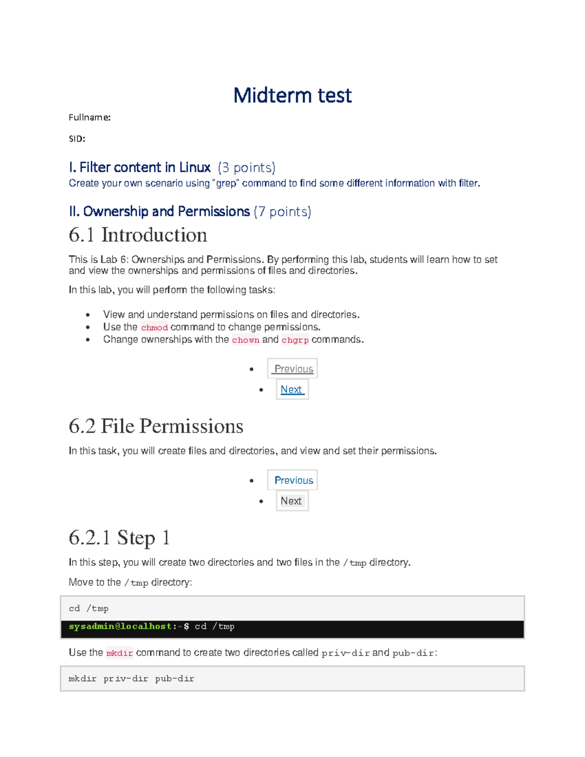 Midterm (CS101): Grep Command, File Ownership & Permissions Guide - Studocu