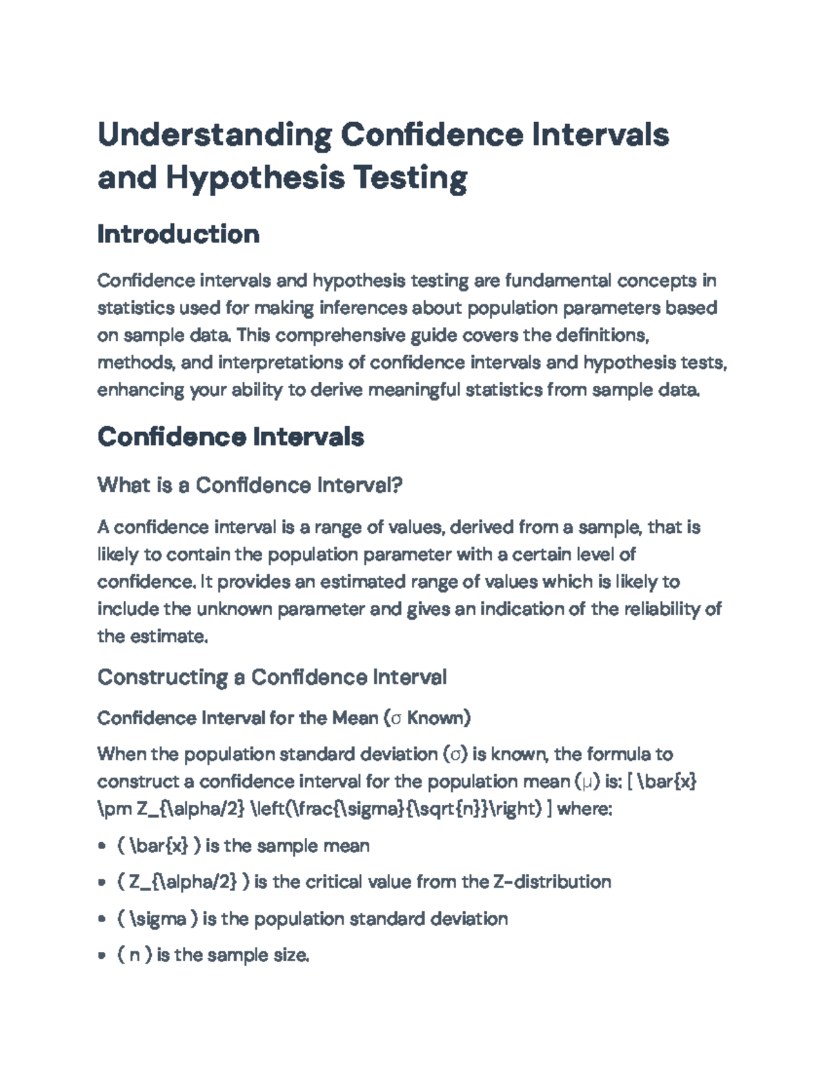 Understanding Confidence Intervals and Hypothesis Testing (STAT 101 ...