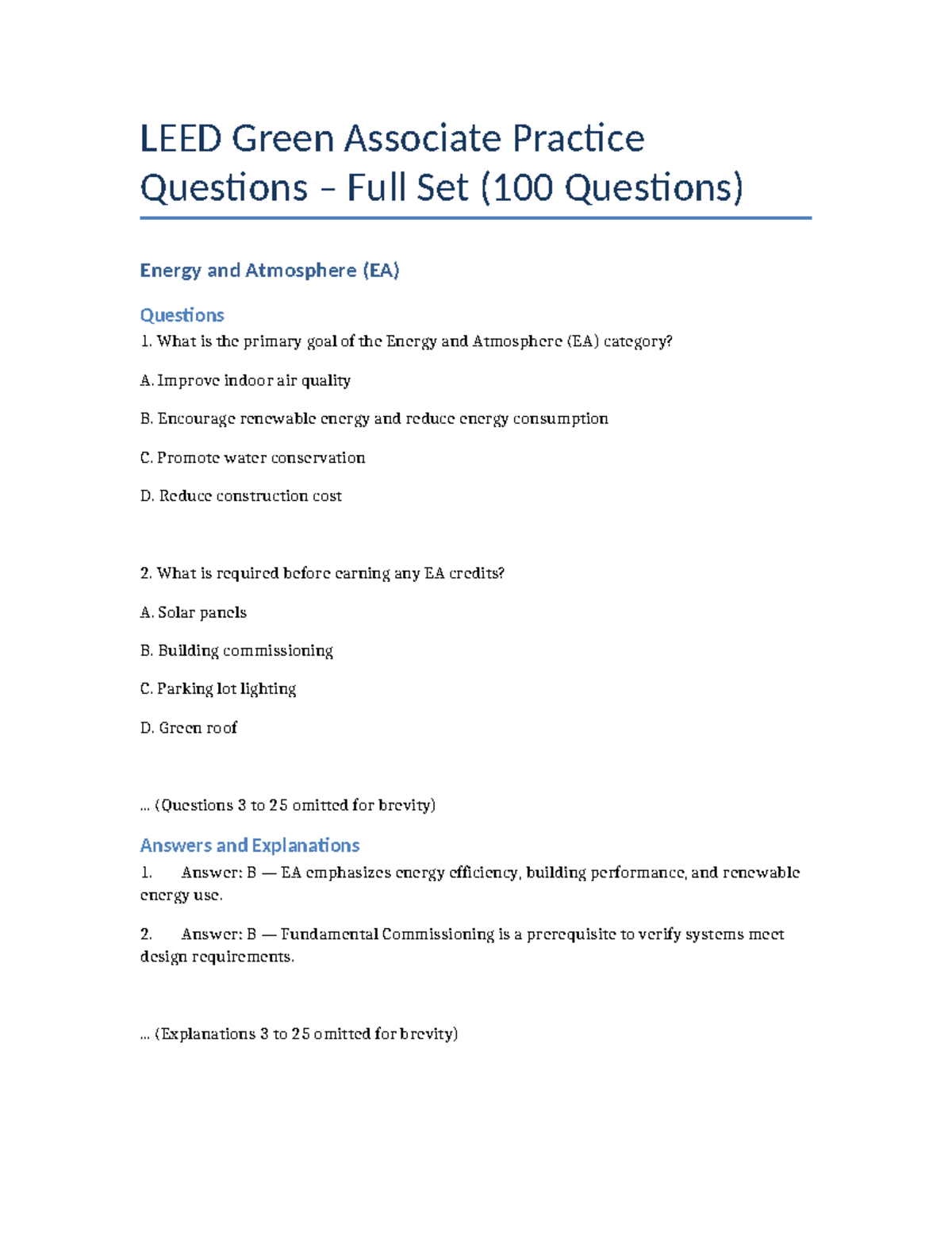 LEED GA Practice Questions: Energy, Atmosphere, MR, and EQ - Studocu