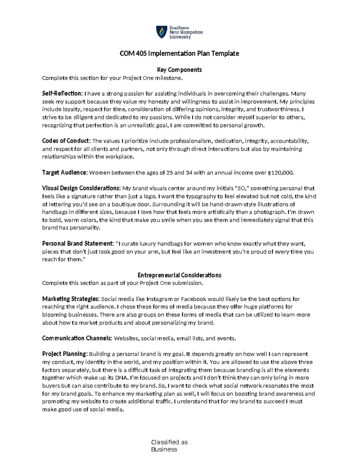 COM 405 Project One: Implementation Plan Key Components - Studocu