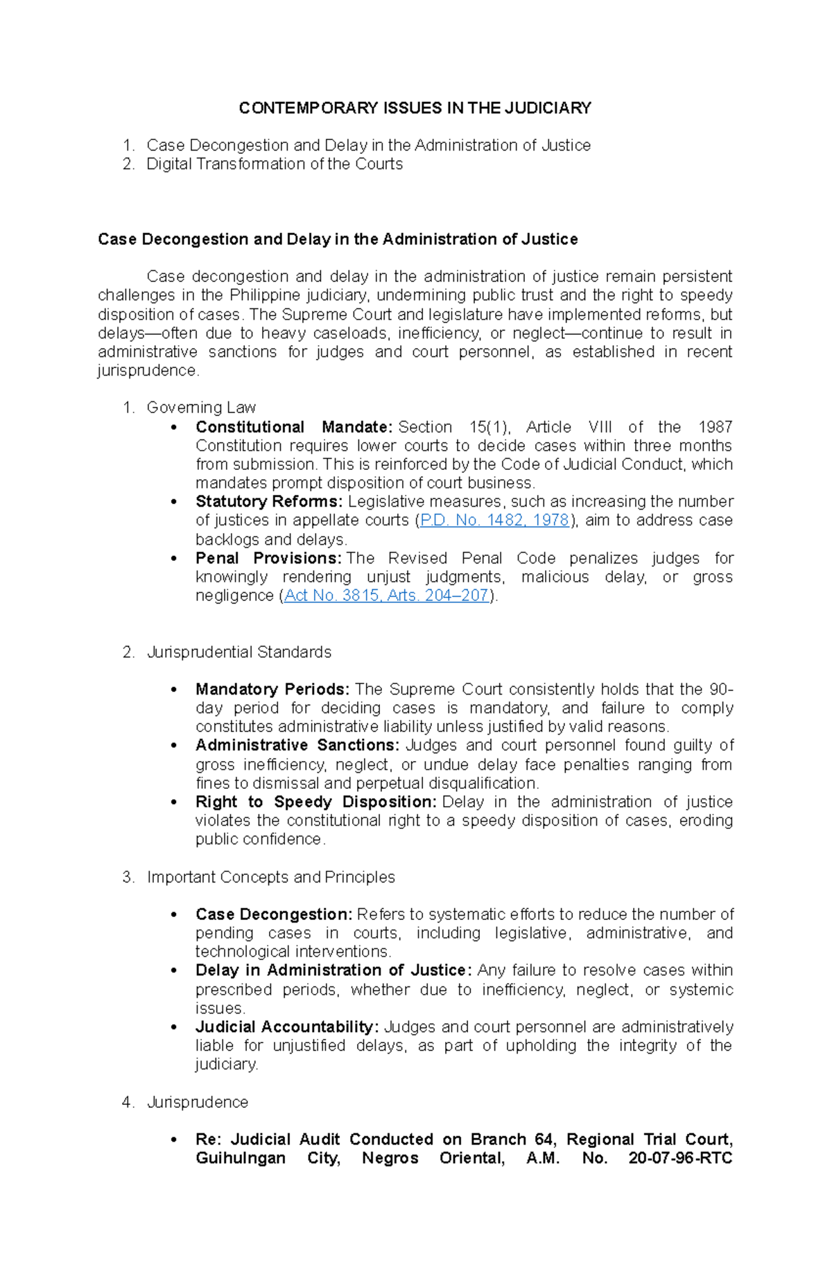 Contemporary Issues in the Judiciary: Case Decongestion & Digital ...