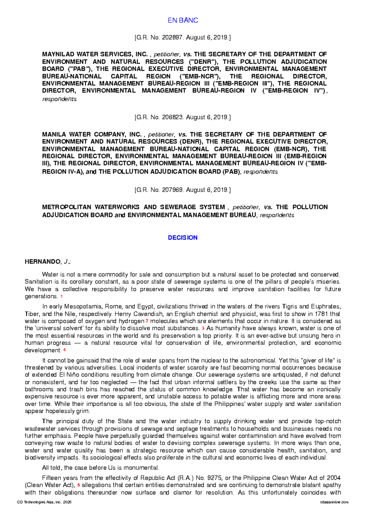 Maynilad Water Services, Inc. v. DENR Secretary: Clean Water Act ...