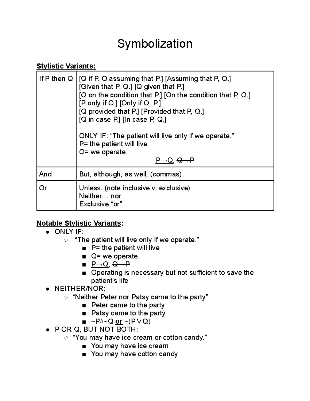 Philosophy 101 Midterm Exam Notes: Symbolization & Truth Tables - Studocu