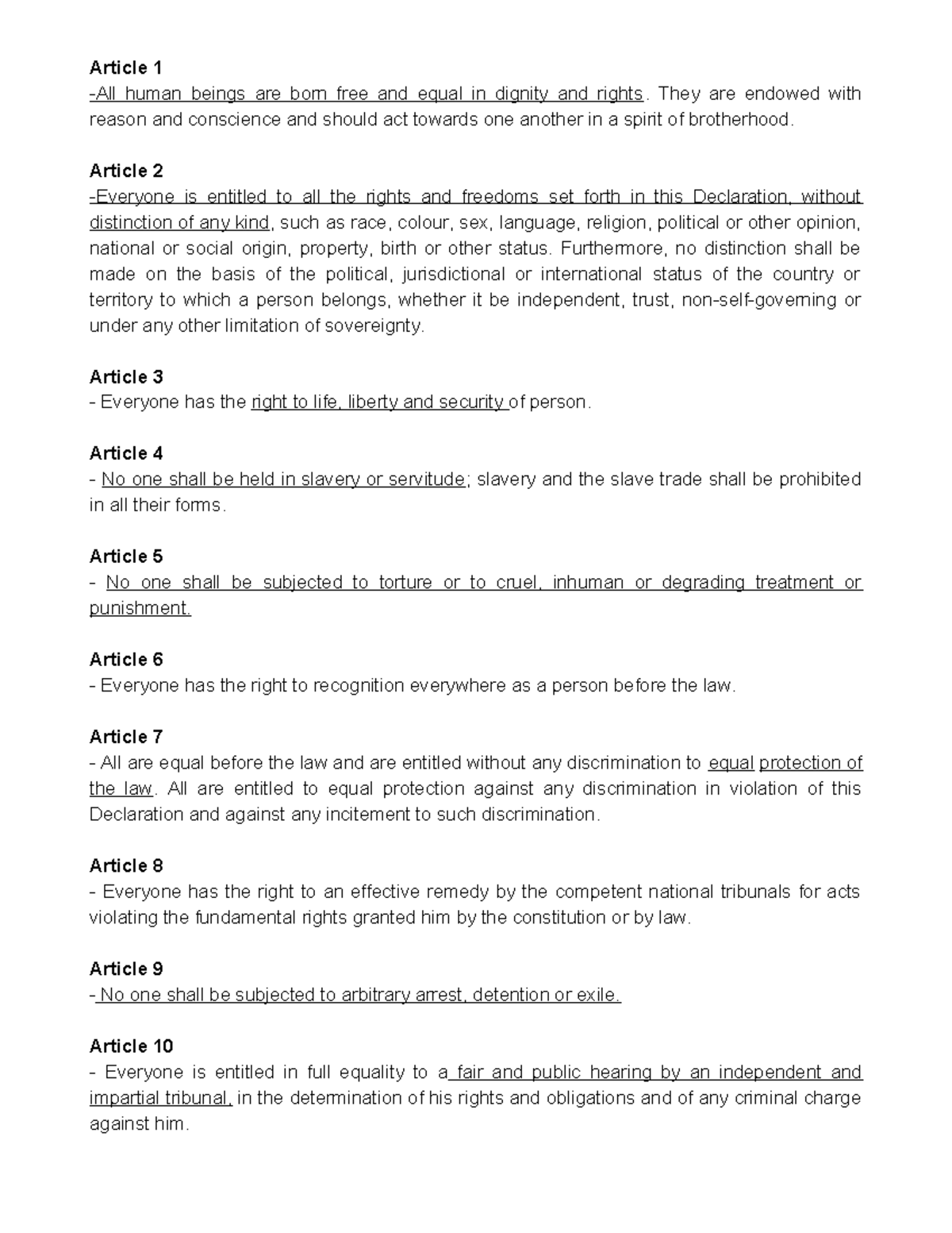 Human Rights Declaration: Articles 1-30 Overview and Analysis - Studocu