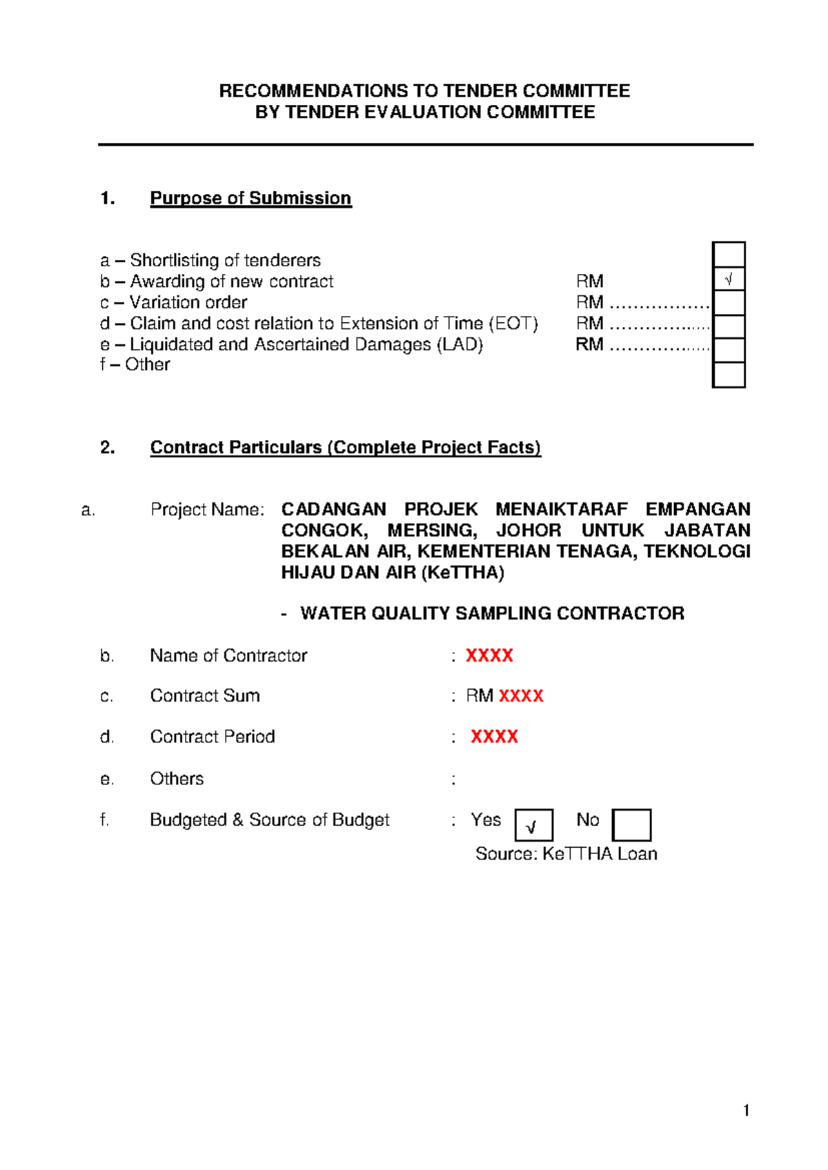 Tender Evaluation Report for Water Quality Sampling Project - Studocu