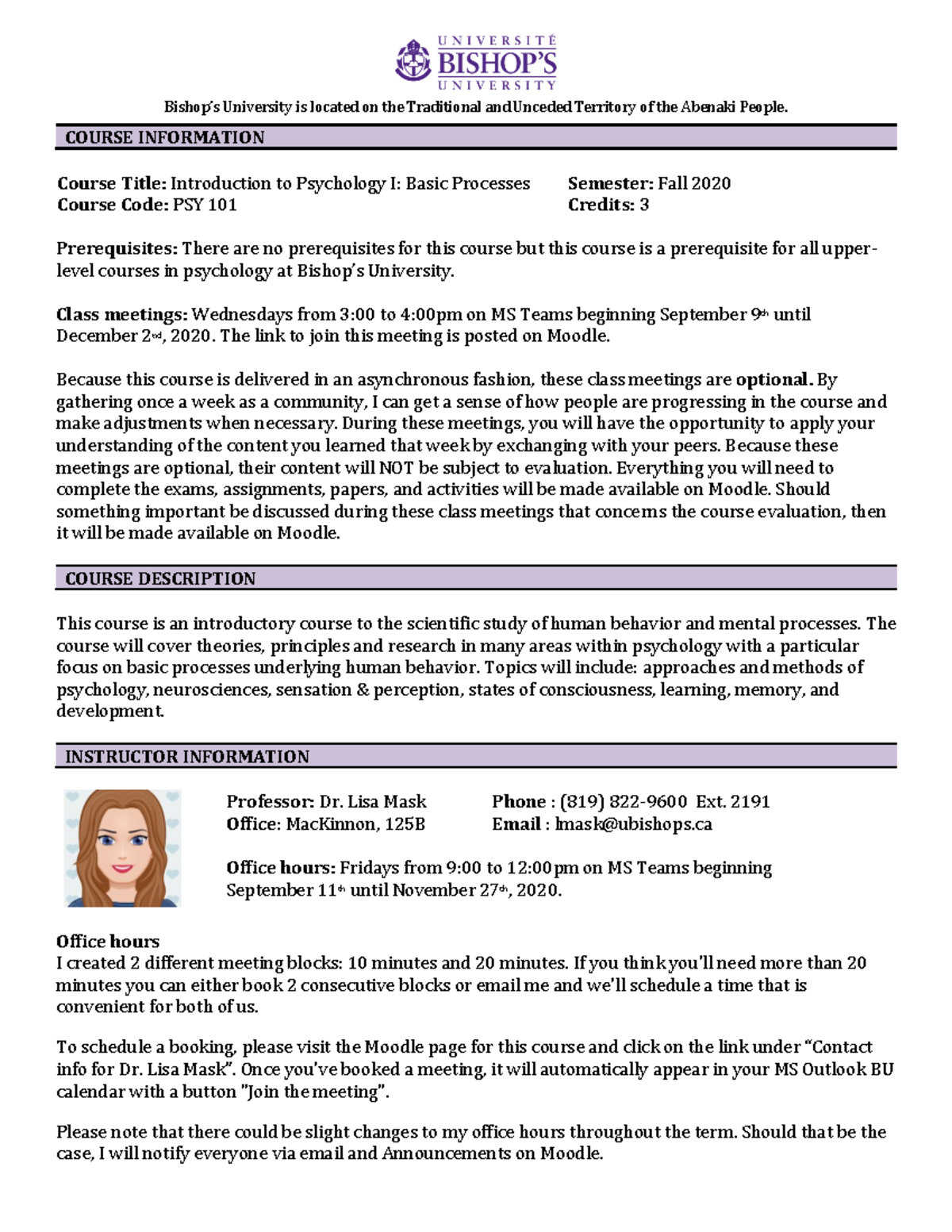 PSY 101 - Fall 2020 - Introduction to Psychology I Syllabus - Studocu