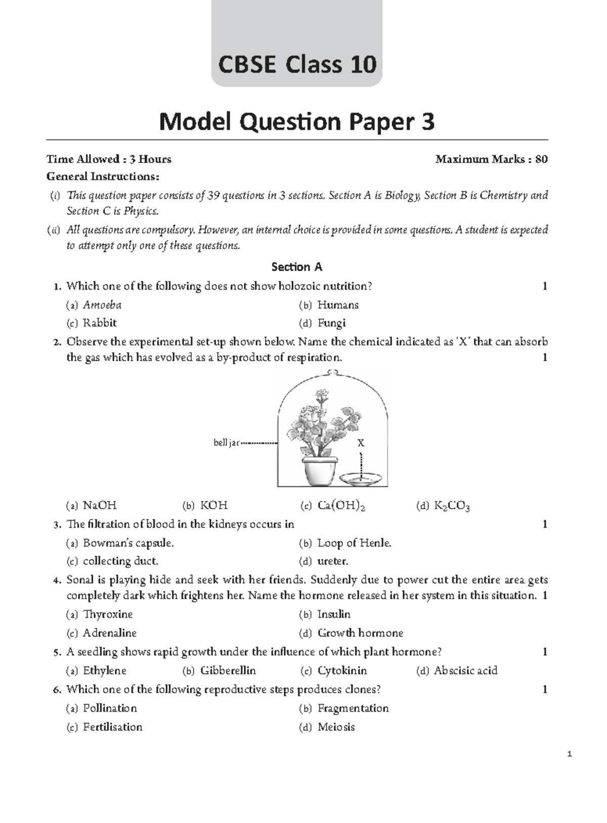 CBSE Class 10 Model Question Paper 3: Comprehensive Science Exam - Studocu
