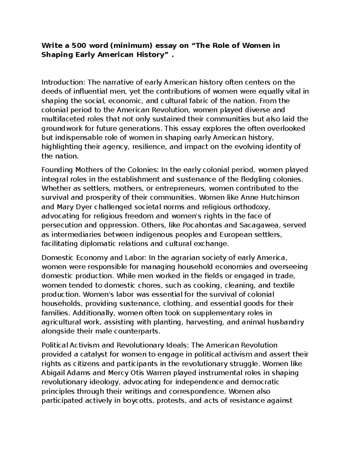 USH 1 - HUSH Assignment - Write a 500-word essay (minimum) on the ...