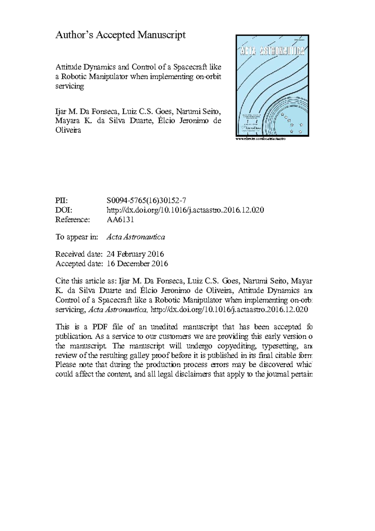 Attitude Dynamics and Control of Spacecraft as Robotic Manipulators ...
