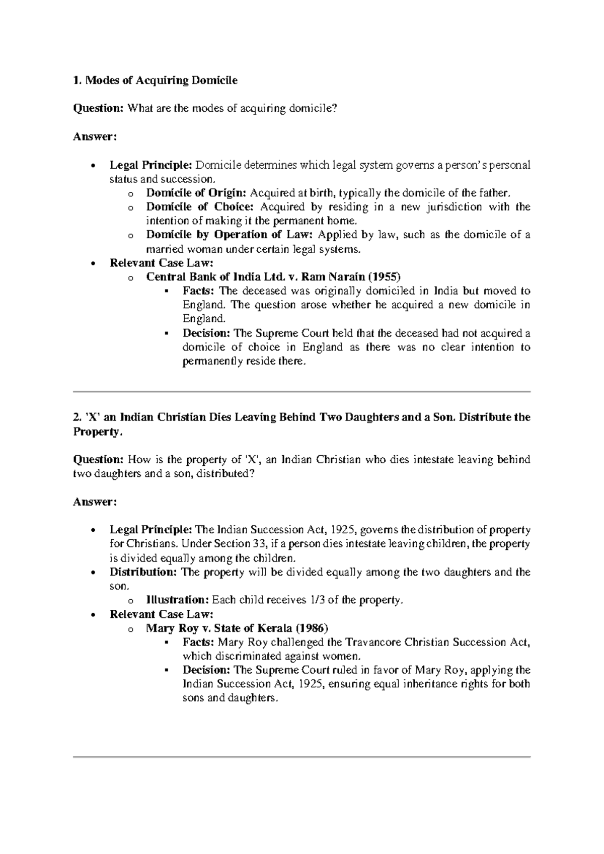 6 MARK UNIT 4 Muslim LAW - Key Principles and Cases Summary - Studocu