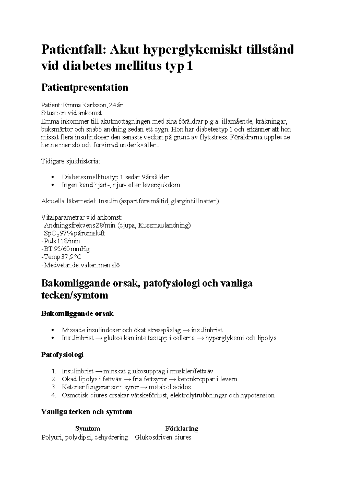 Patientfall: Akut hyperglykemisk kris vid diabetes typ 1 - Studocu