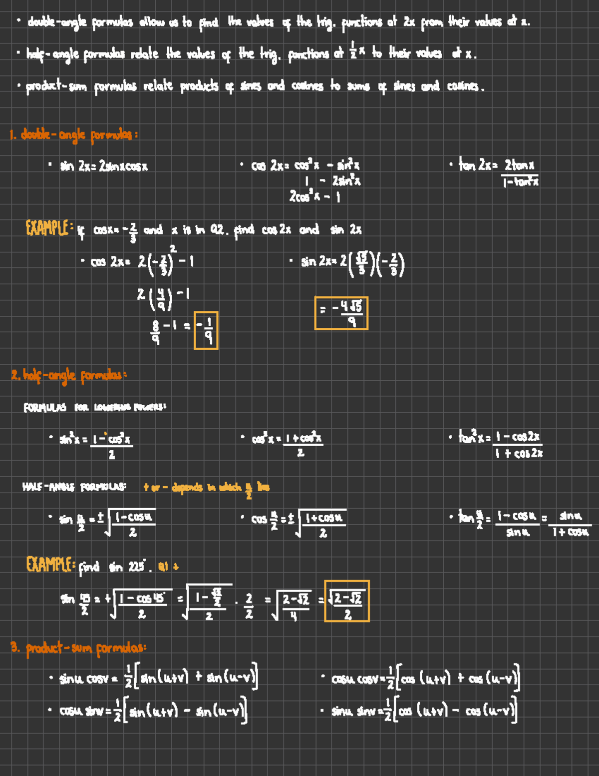 Trigonometry Formulas: Double-Angle, Half-Angle, Product-Sum (7.3 ...