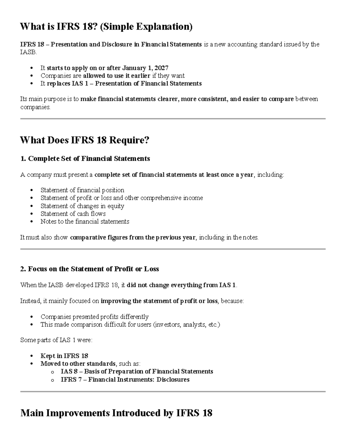 IFRS 18 - Key Notes on Presentation & Disclosure Standards - Studocu