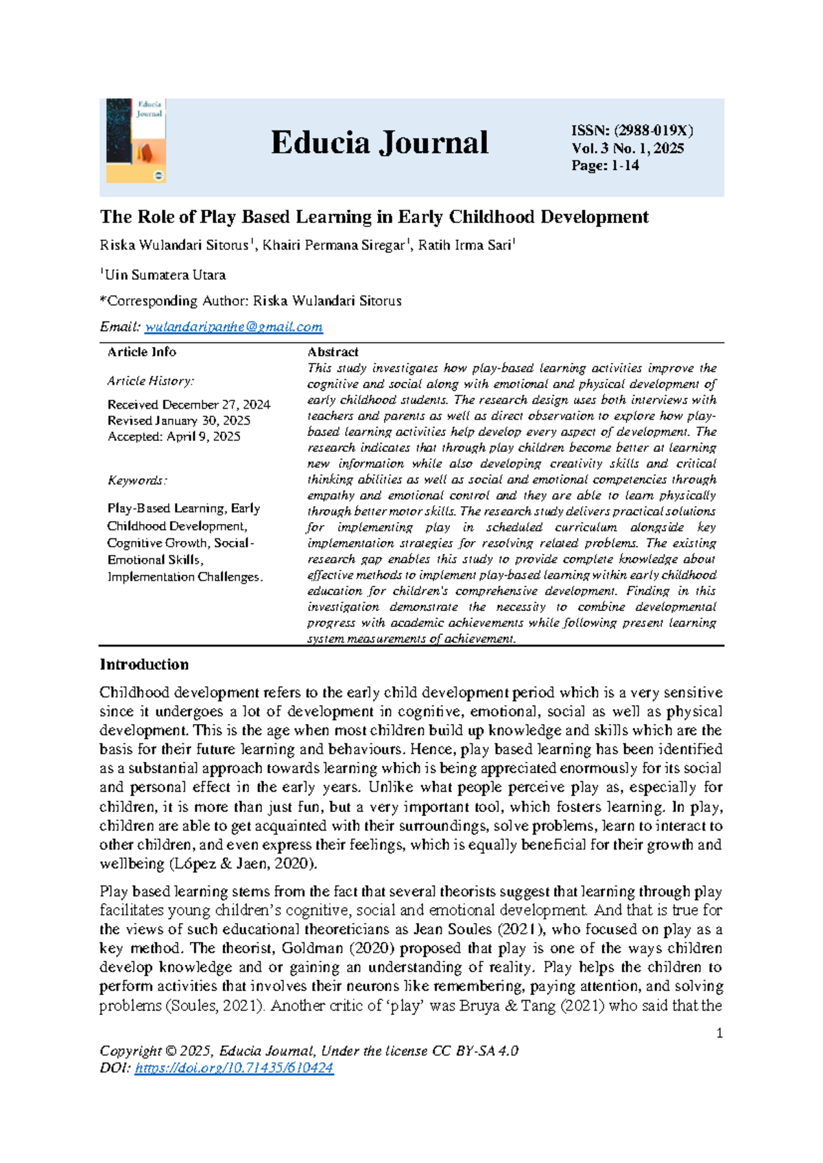 The Role of Play-Based Learning in Early Childhood Development (EDU 101 ...