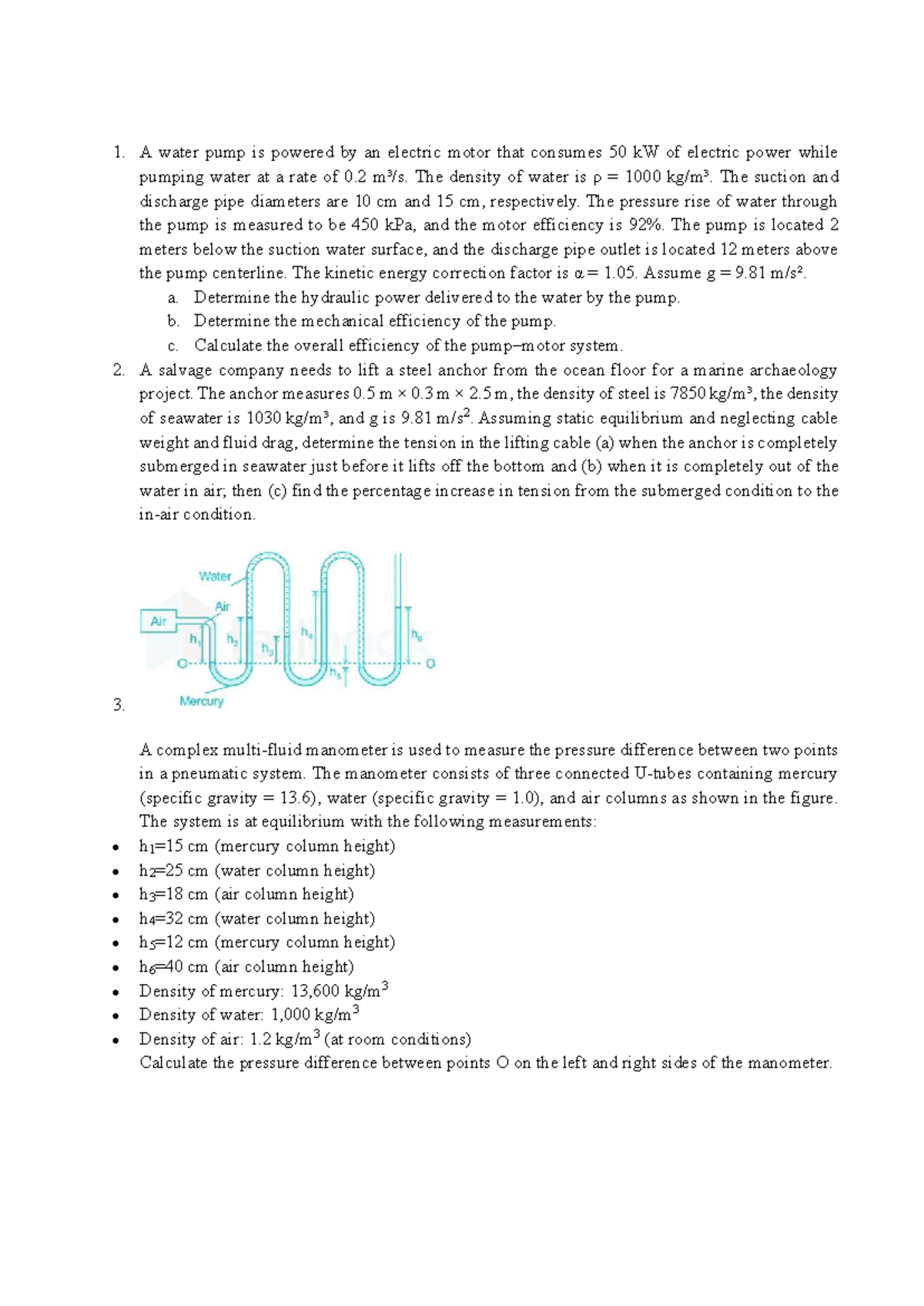 Assignment 1 - Fluid Mechanics Test Questions and Solutions - Studocu