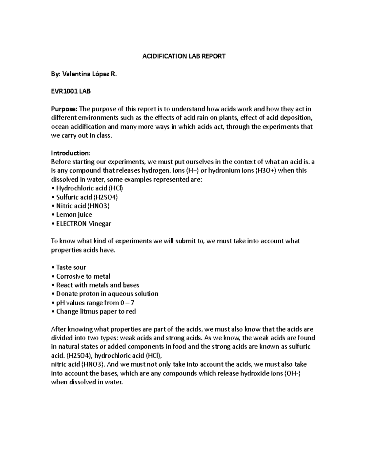 Acidification LAB Report - ACIDIFICATION LAB REPORT By: Valentina López ...