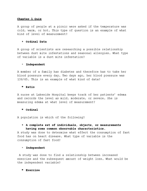 Chapter 1 Homework: Levels of Measurement in Data Analysis - Studocu
