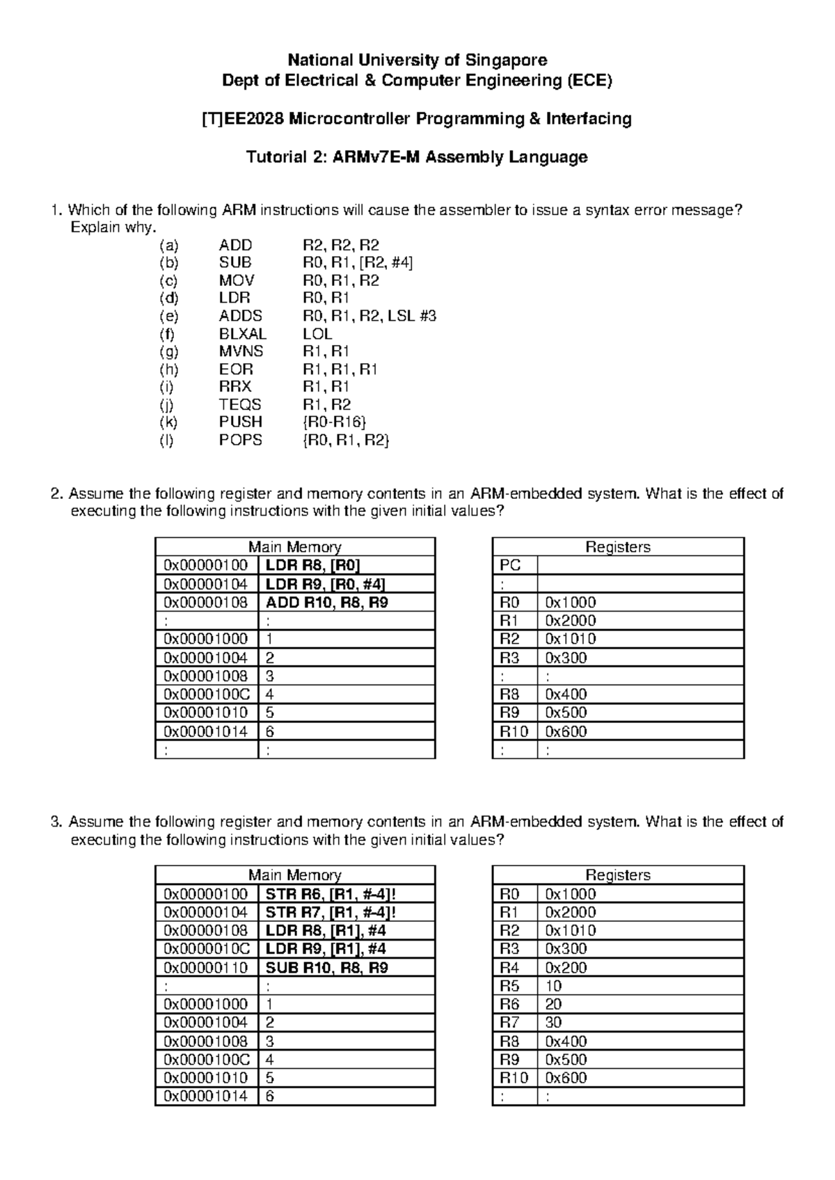 TEE2028 - Microcontroller Programming Tutorial 2: ARM Assembly Errors ...
