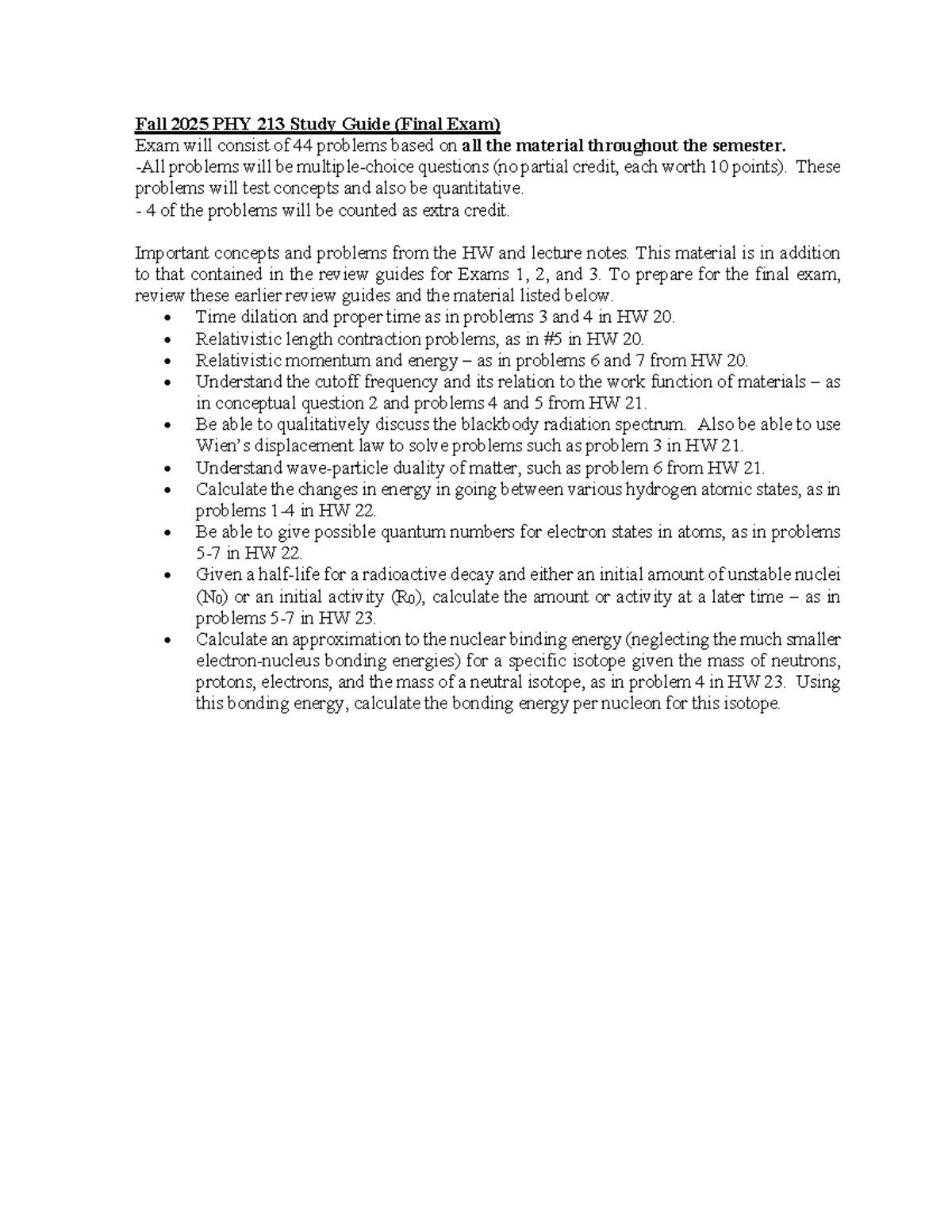 Fall 2025 PHY 213 Study Guide (Final Exam) - Studocu