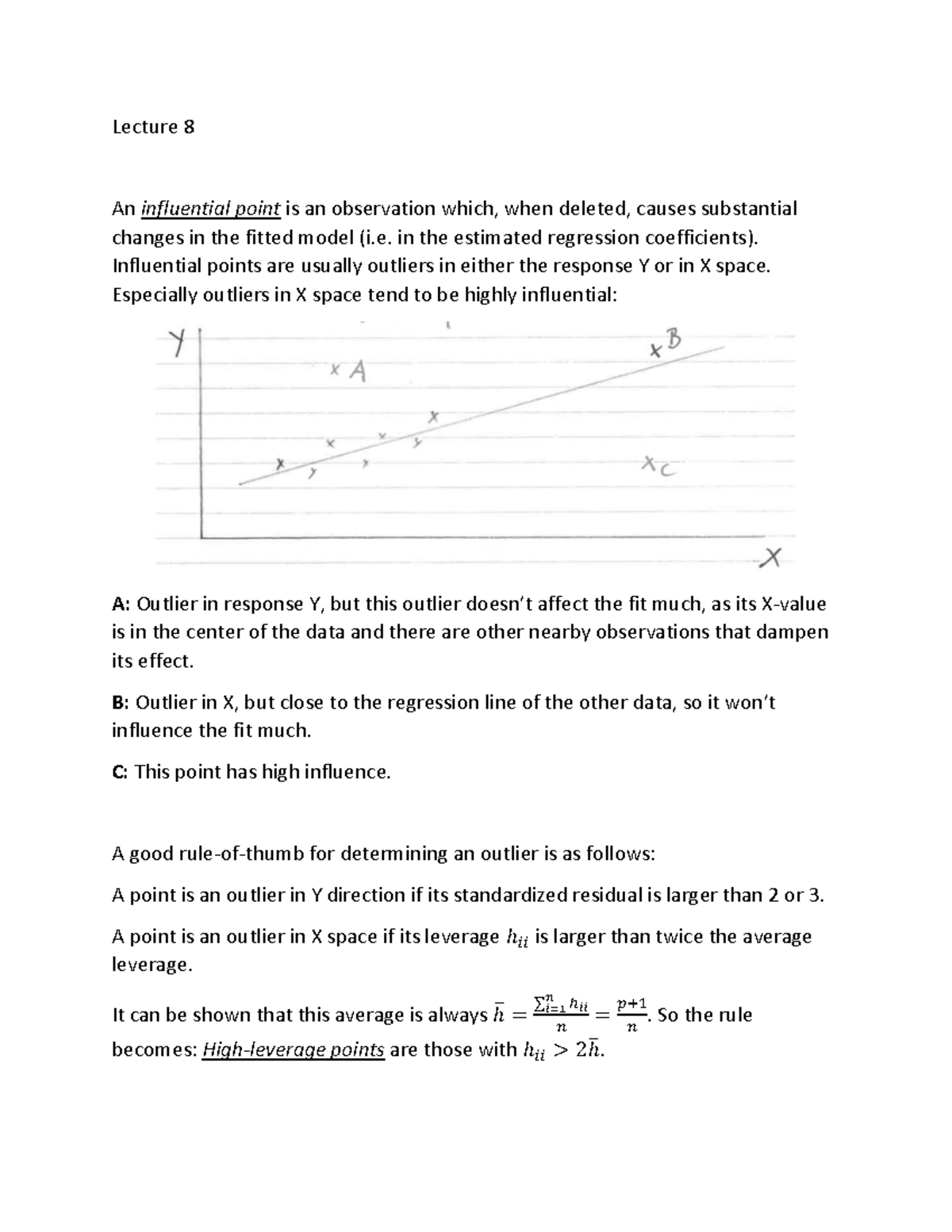 Lecture 8: Identifying Influential Points in Regression Analysis - Studocu
