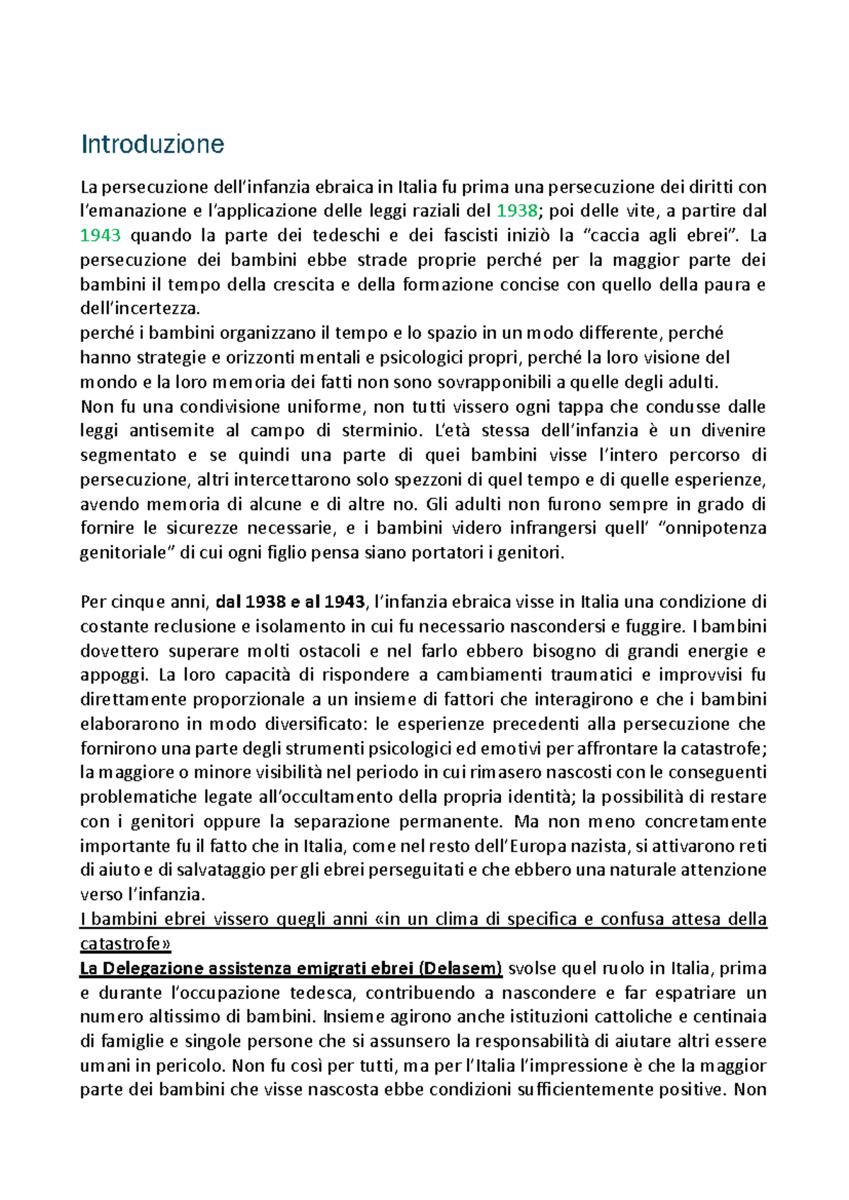 Riassunto del Capitolo 1-2: La Shoah dei Bambini (CORSO: STORIA) - Studocu