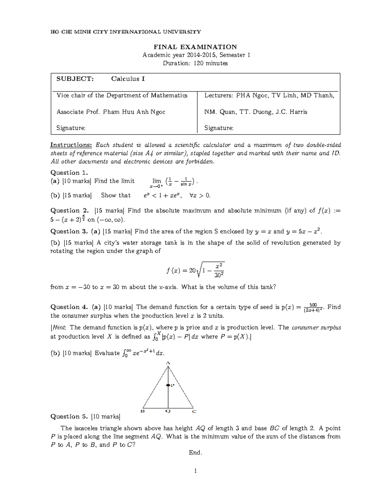 Calculus I (Cal1) Final Exam S1 Jan 2014-2015 Solutions - Studocu