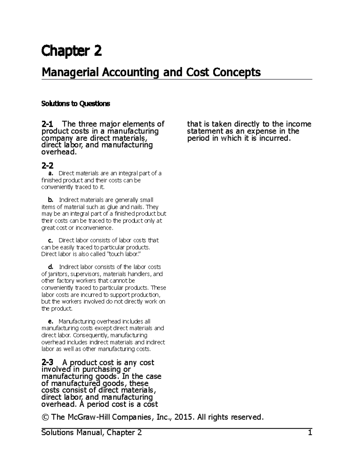 SMChap 002 - gku,gujvufl. - Chapter 2 Managerial Accounting and Cost ...