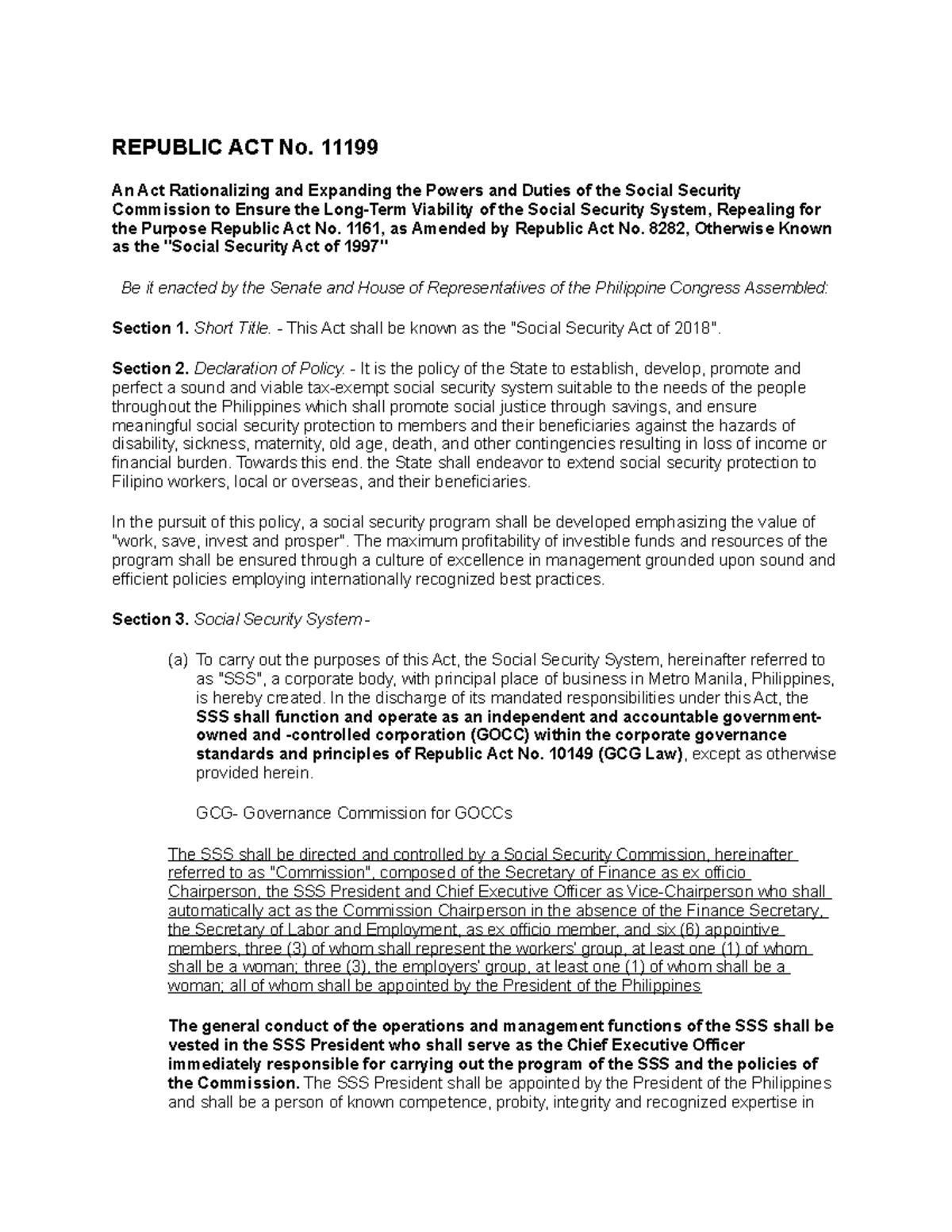 Comprehensive Overview of RA No. 11199 - Social Security Act of 2018 ...