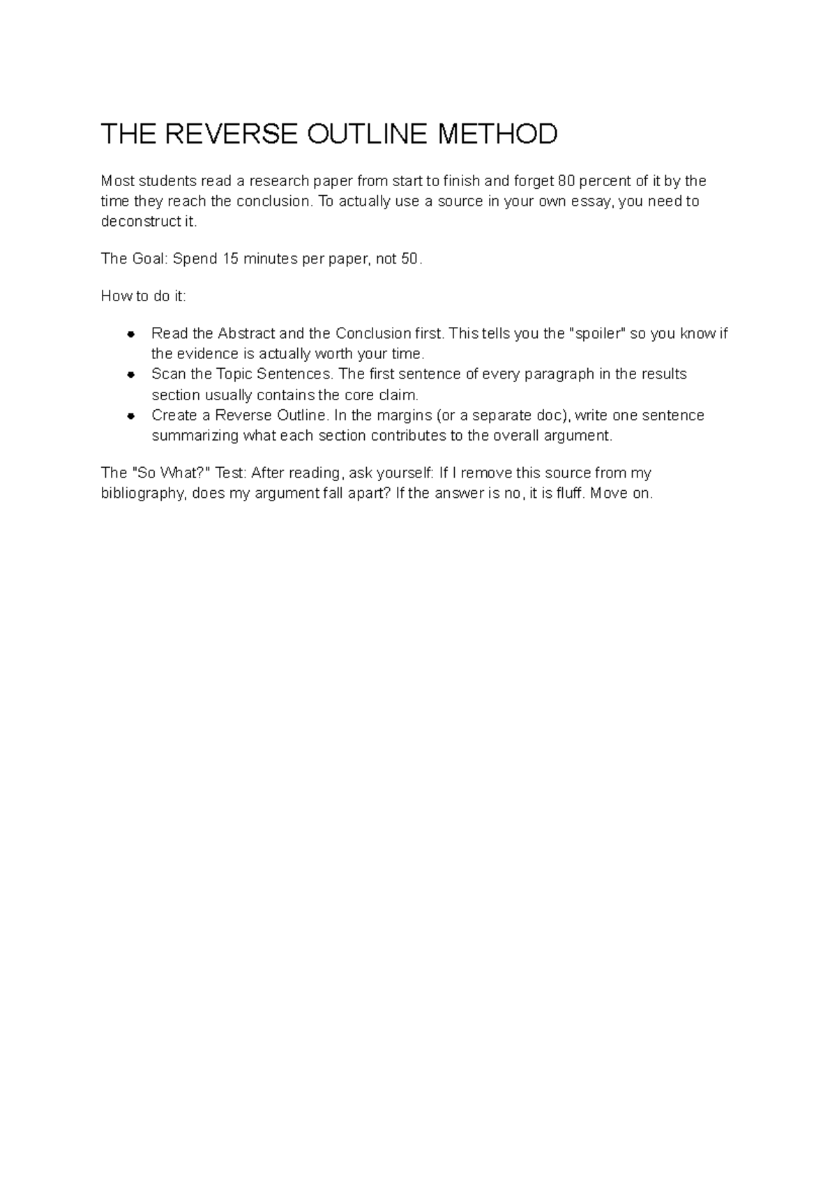 THE REVERSE OUTLINE METHOD: A Quick Guide for Research Papers - Studocu