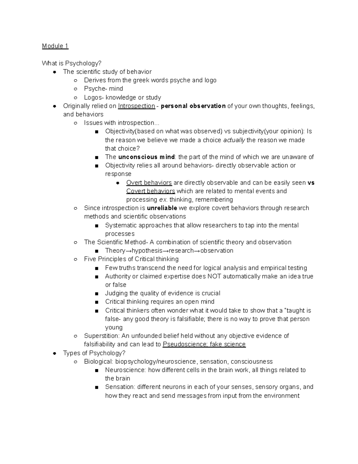Psychology 101: Comprehensive Module 1-12 Study Notes - Studocu
