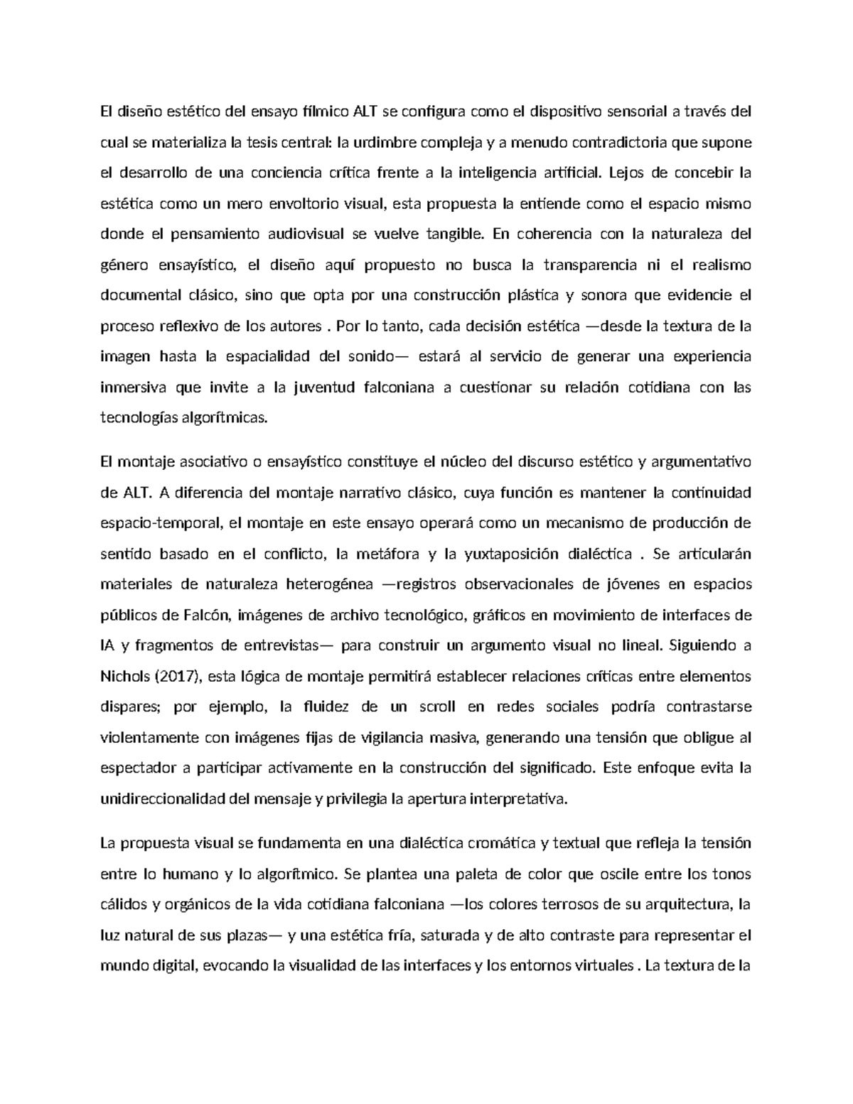 Diseño Estético en el Ensayo Fílmico ALT: Reflexiones sobre IA - Studocu
