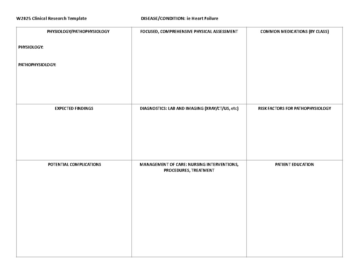 W2025 Clinical Research Template - Nurs 1112 - Studocu