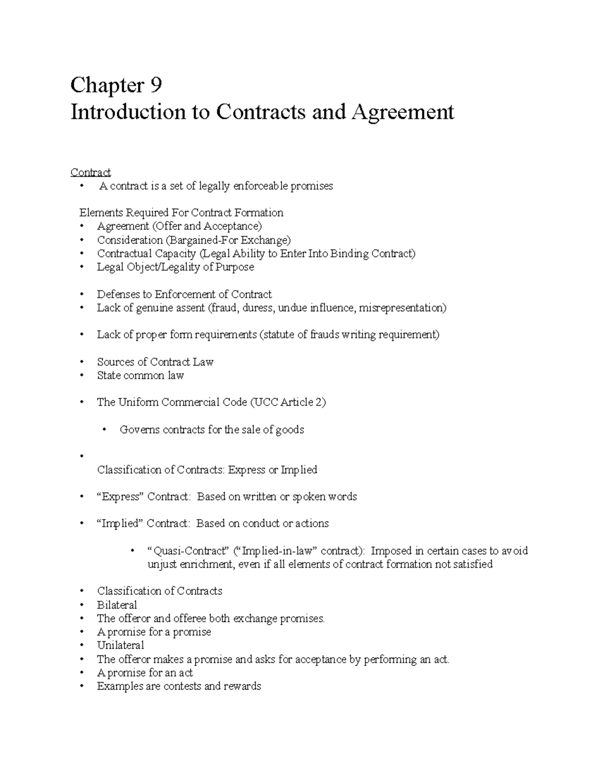 Chapter 9: Introduction to Contracts and Agreement in Business Law ...