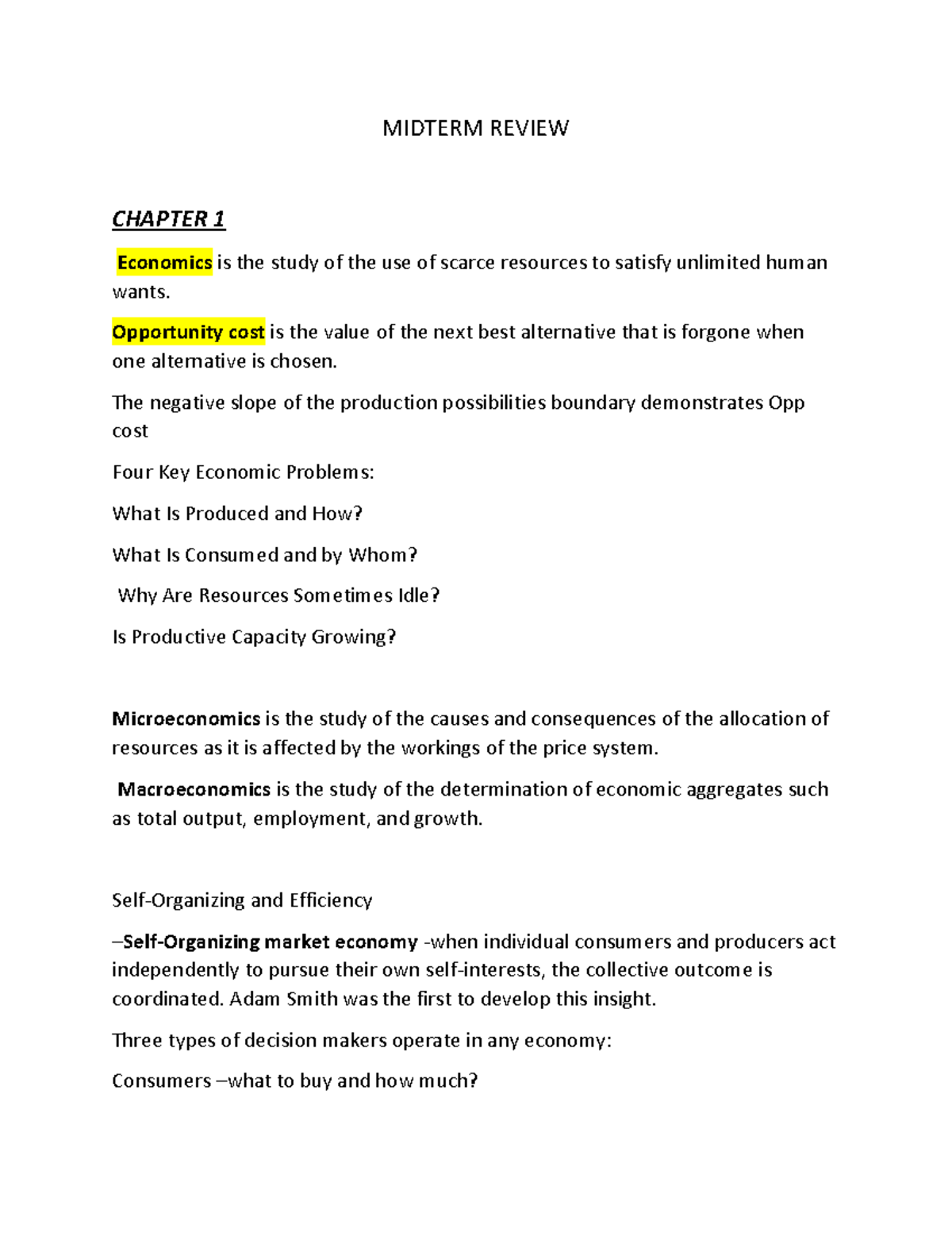 ECO 101 Midterm Review: Key Concepts in Economics and Market Systems ...