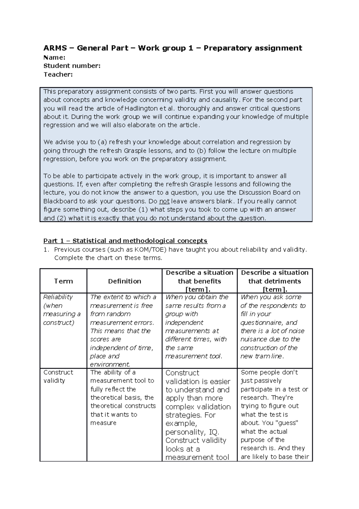 ARMS – General Part – WG1 Preparatory Assignment on Validity ...