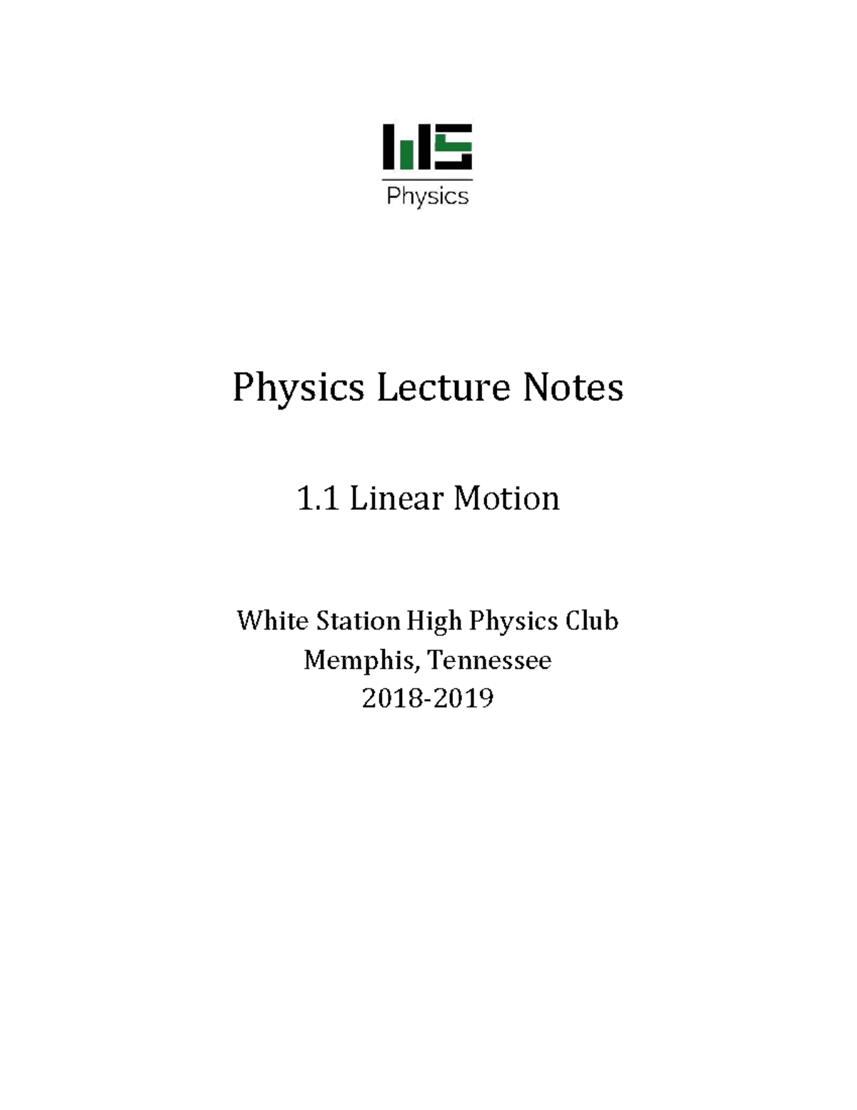 Physics Lecture Notes 1.1: Understanding Linear Motion Concepts - Studocu