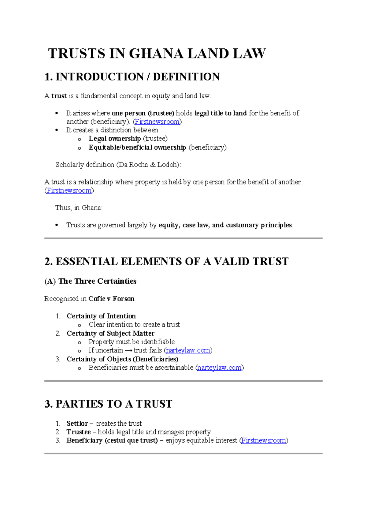 Trusts in Ghana Land Law: Key Concepts and Principles - Studocu