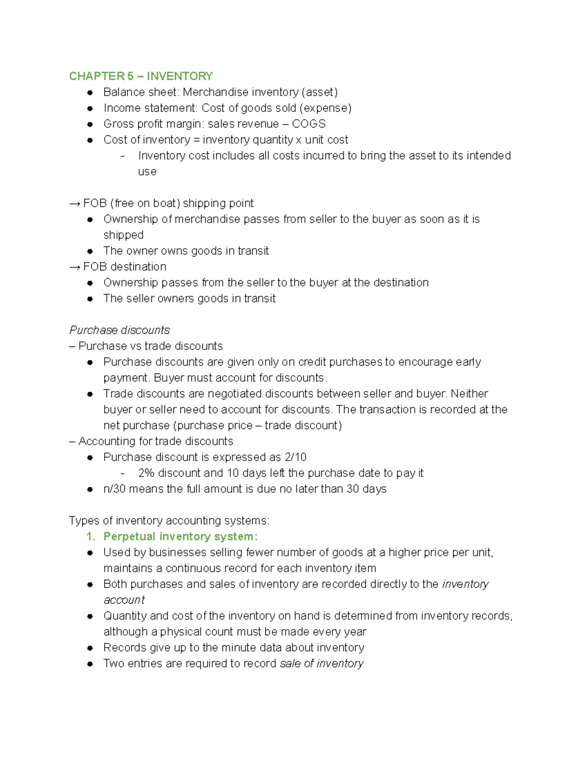 1AA3 - Intro to Accounting: Chapter 5 - Inventory Management - Studocu