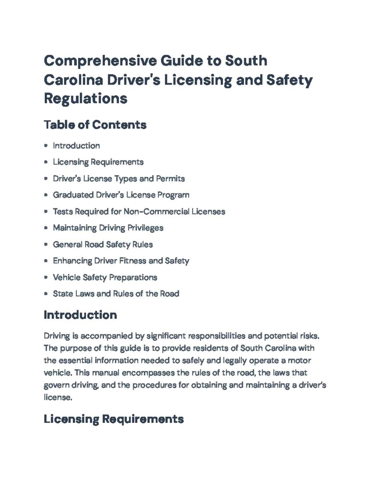 Comprehensive Guide to SC Driver's Licensing & Safety Regulations ...