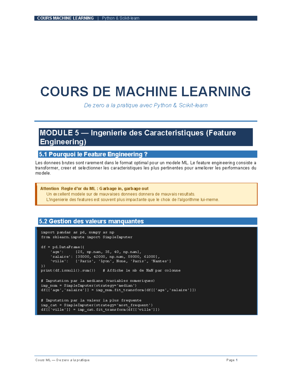 COURS MACHINE LEARNING: Ingénierie des Caractéristiques (Module 5 ...