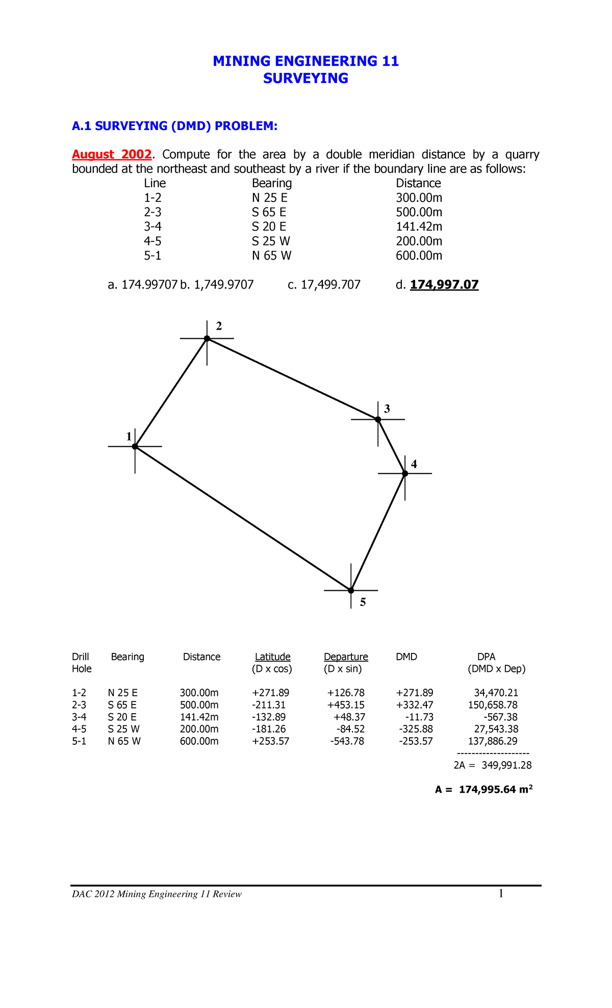 Mining Engineering 11 Surveying Problems Review - August 2002 to 1987 ...