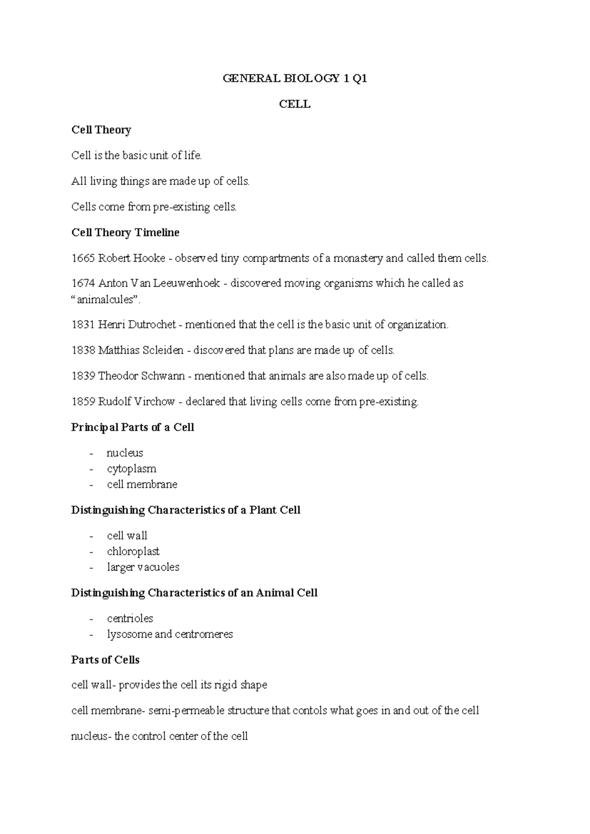 General Biology 1 Q1 - kkkkkkkkkk - GENERAL BIOLOGY 1 Q CELL Cell ...