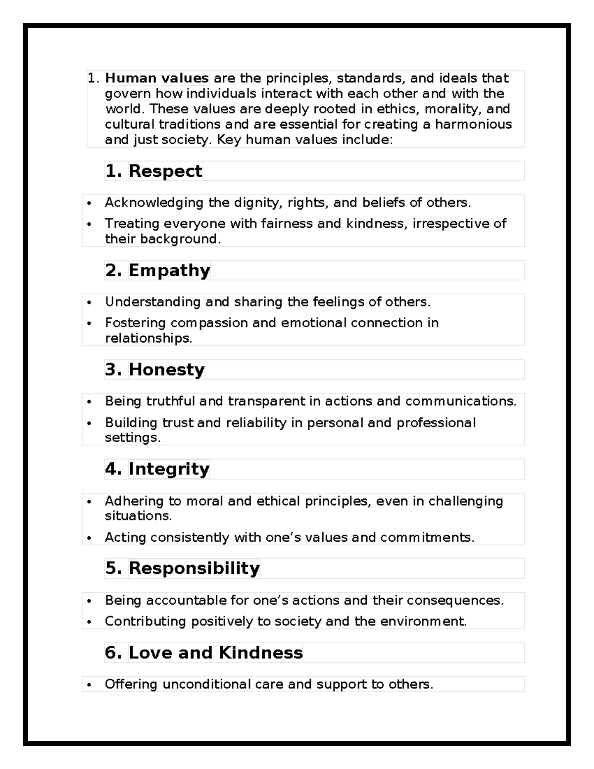 Human values - NOTES - 1. Human values are the principles, standards ...