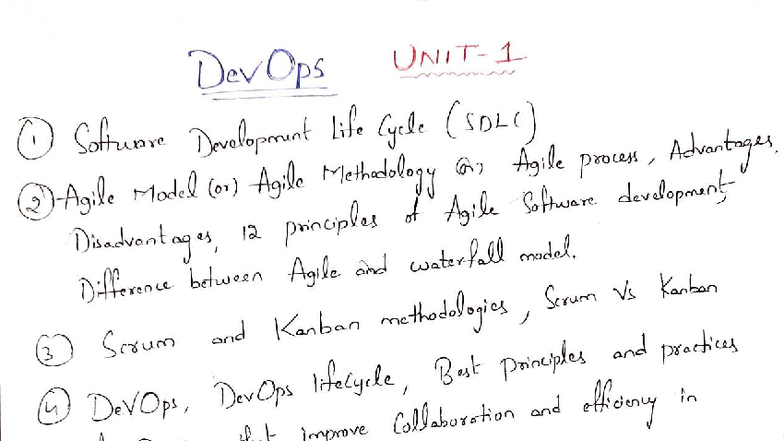 DevOps Unit 1 Notes: Agile Methodologies and SDLC Overview - Studocu