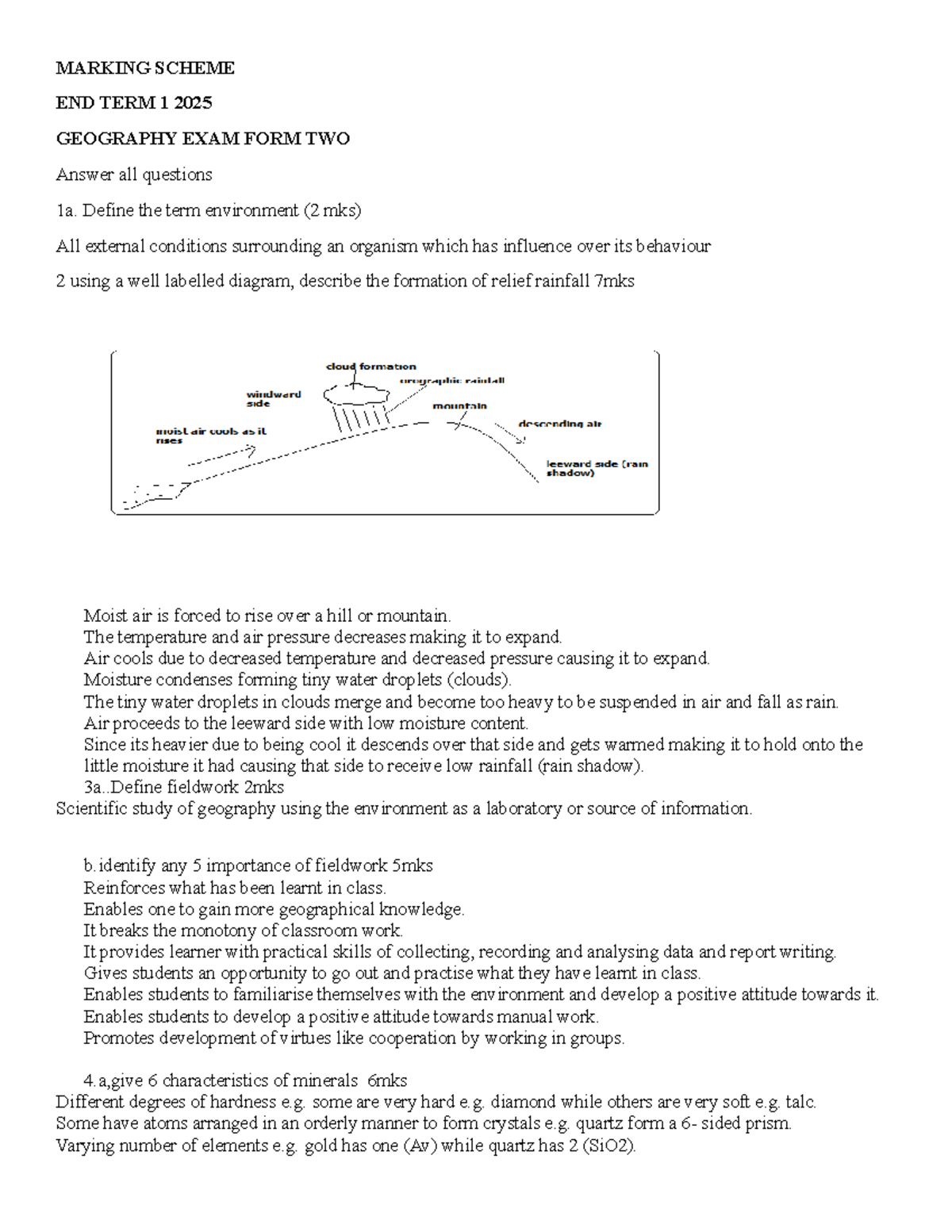 Geography MS - End term 1 marking scheme for form two exam - Studocu