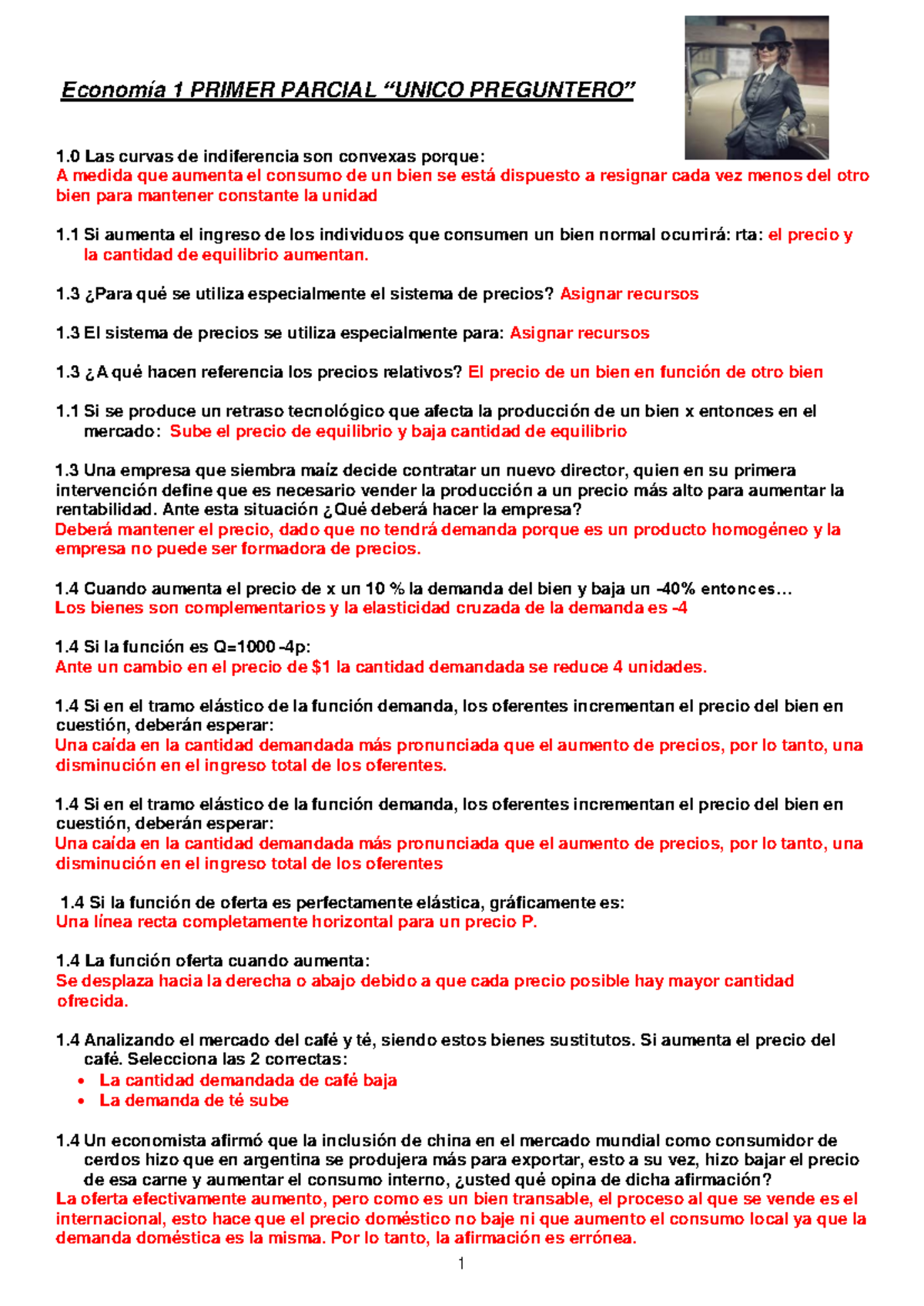 Economía 1 Primer Parcial: Guía de Preguntas y Respuestas - Document Preview
